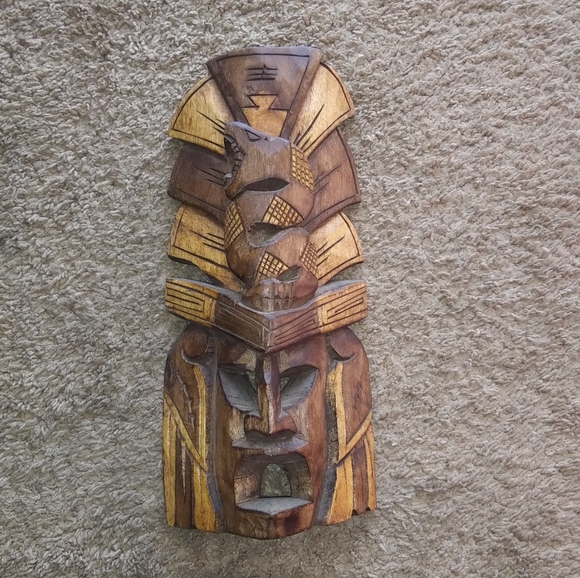 Other - Mayan carved wood mask with Serpent
